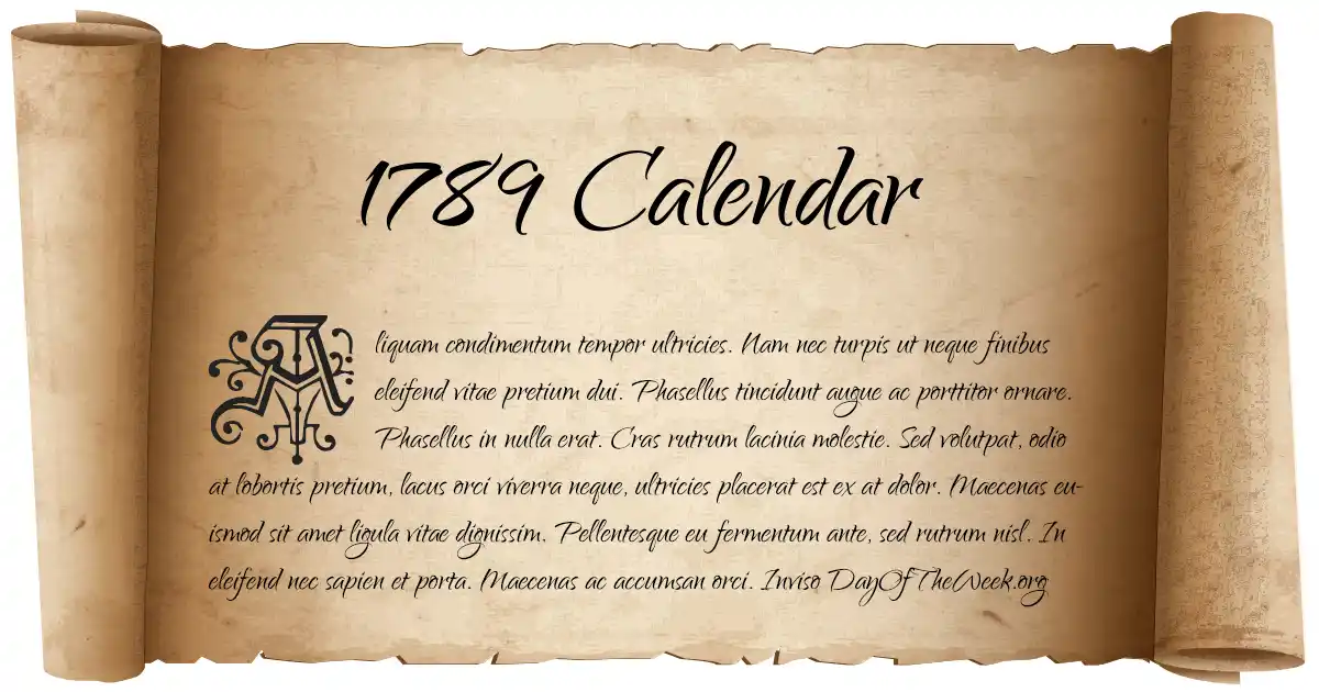 1789 Calendar: What Day Of The Week