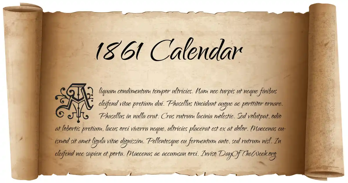 1861 Calendar What Day Of The Week