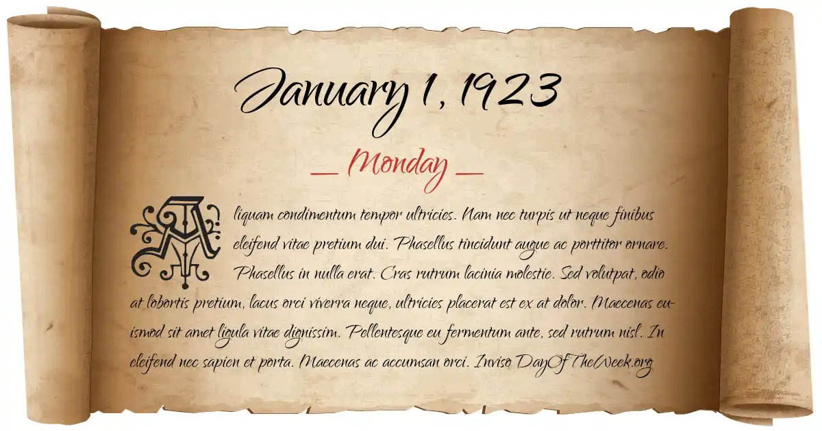 What Day Of The Week Was January 1 1923