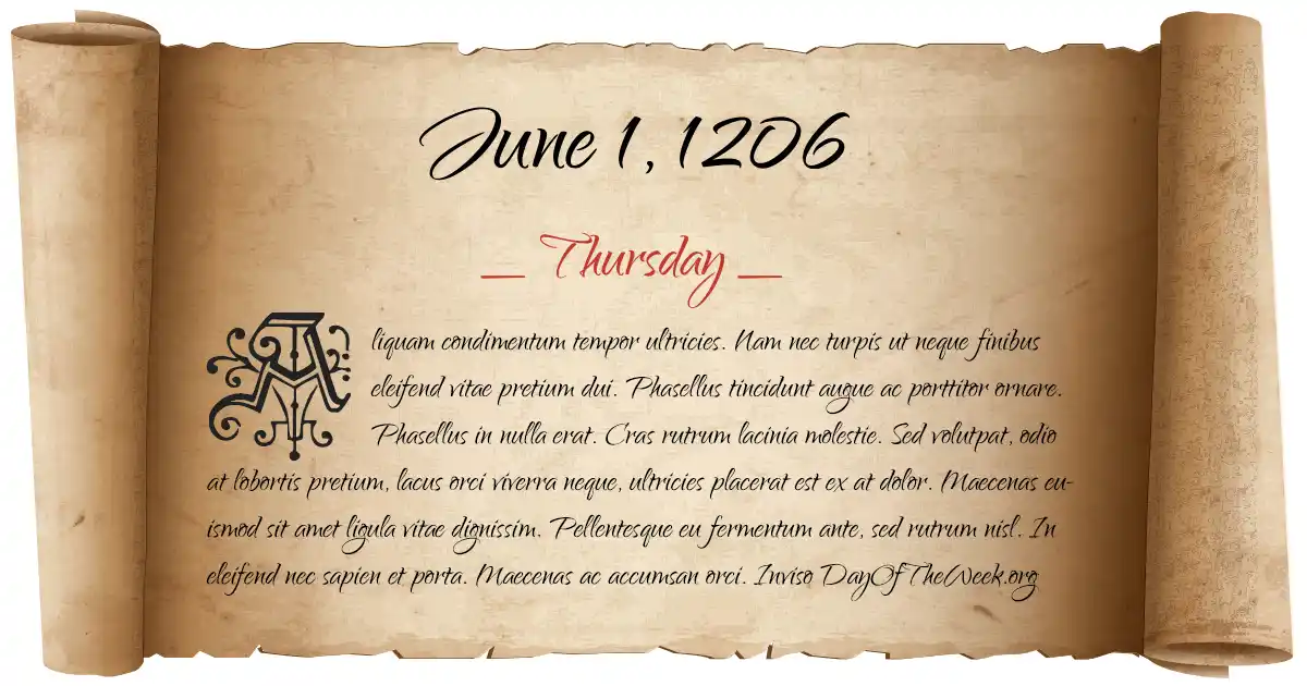 What Day Of The Week Was June 1 1206