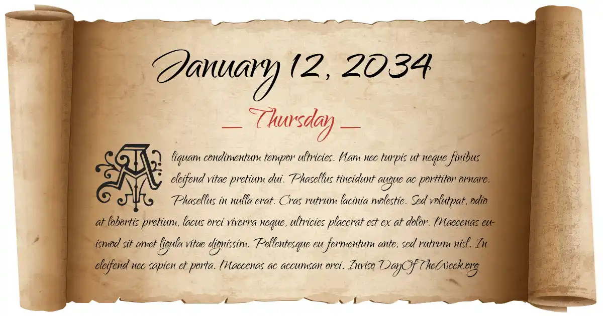 What Day Of The Week Is January 12 2034