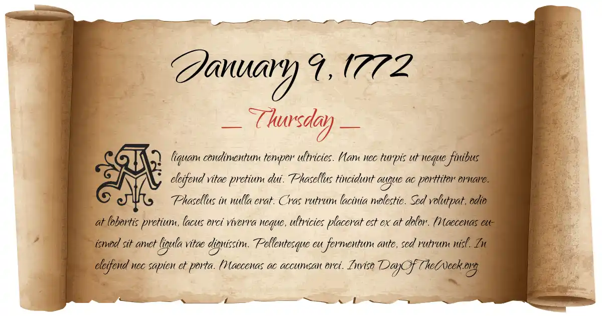 What Day Of The Week Was January 9 1772