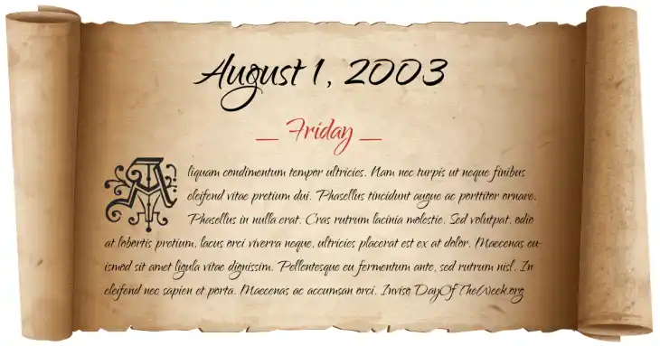 Friday August 1, 2003