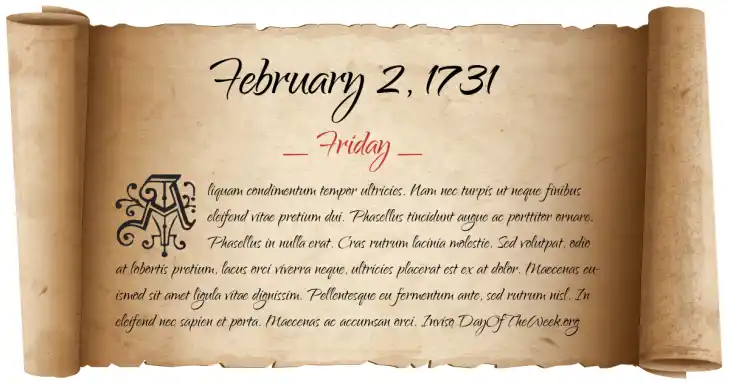 Friday February 2, 1731