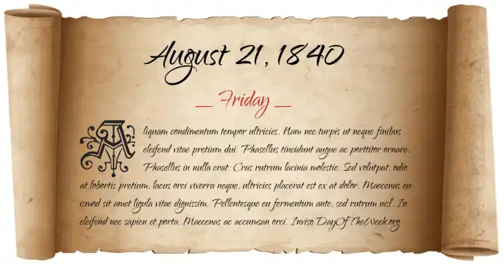 Friday August 21, 1840