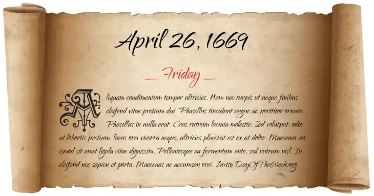 Friday April 26, 1669