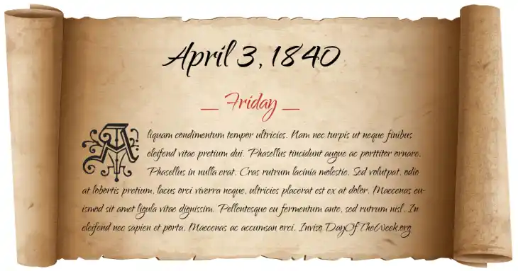 Friday April 3, 1840