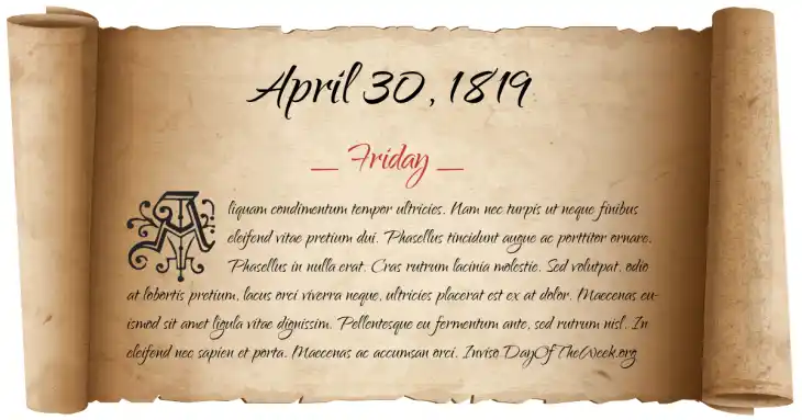 Friday April 30, 1819