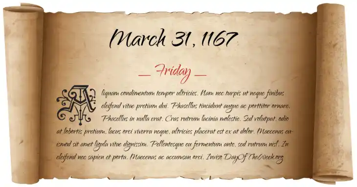 Friday March 31, 1167