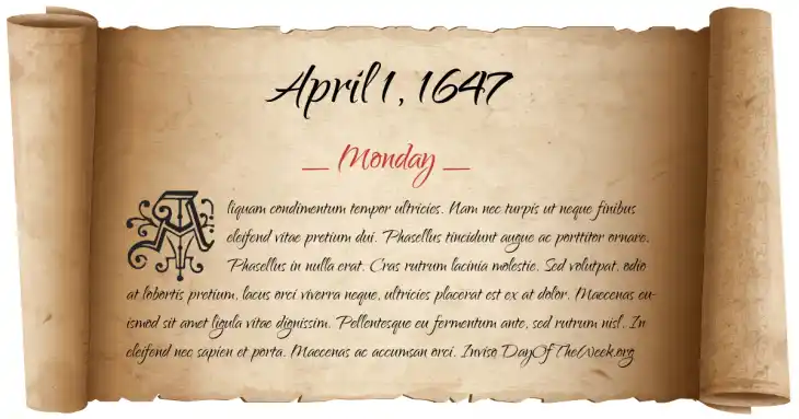 Monday April 1, 1647