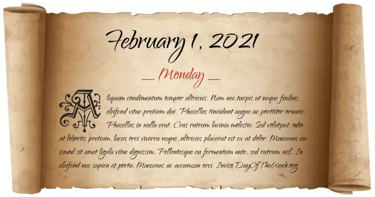 Monday February 1, 2021