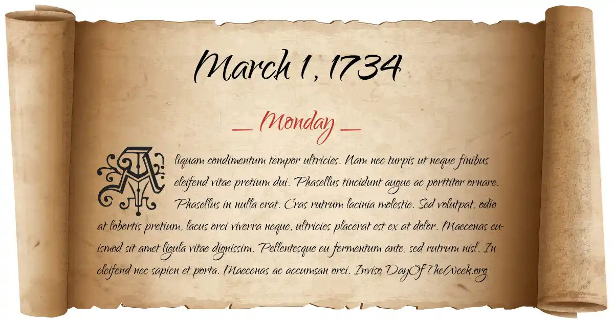 March 1, 1734 date scroll poster