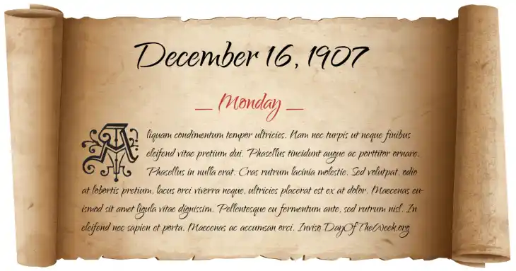 Monday December 16, 1907