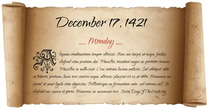 Monday December 17, 1421
