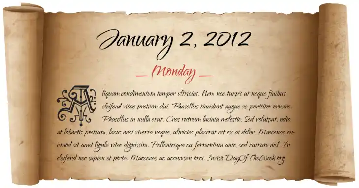 Monday January 2, 2012