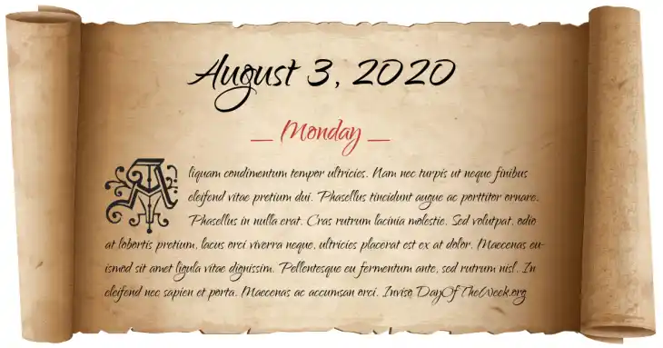 Monday August 3, 2020