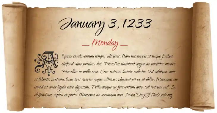 Monday January 3, 1233