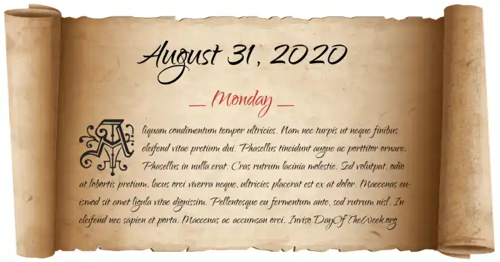 What Day Of The Week Was August 31 2020