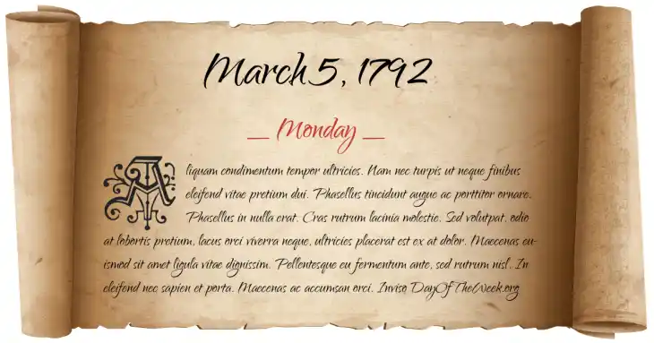 Monday March 5, 1792