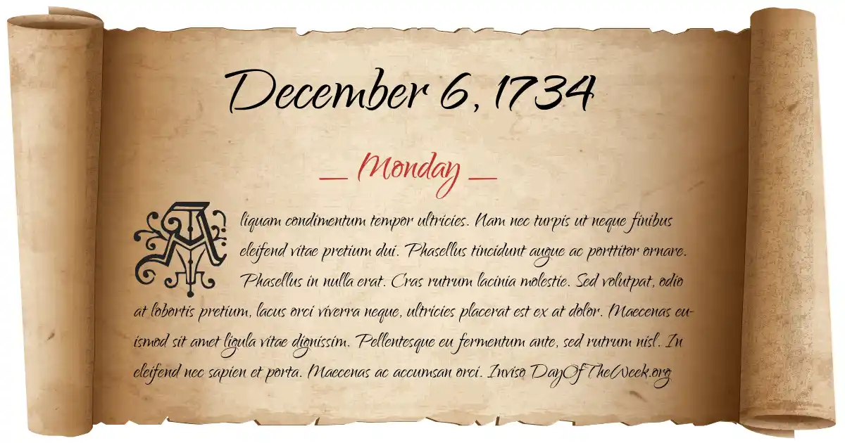 December 6, 1734 date scroll poster