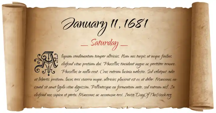 Saturday January 11, 1681