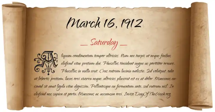 Saturday March 16, 1912