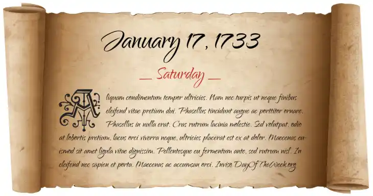 Saturday January 17, 1733