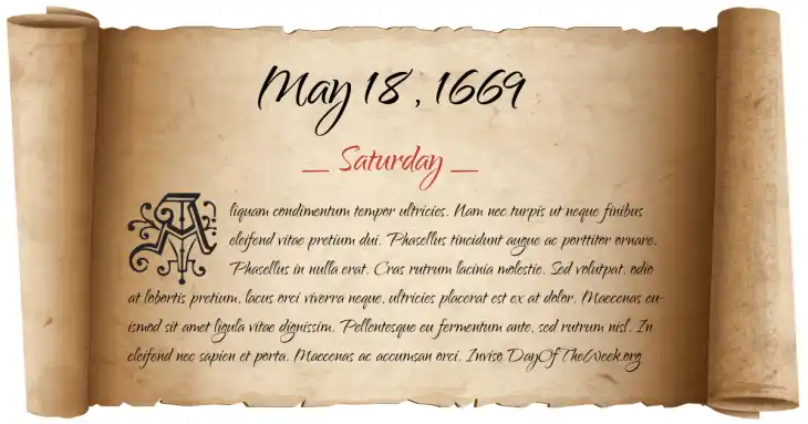 Saturday May 18, 1669