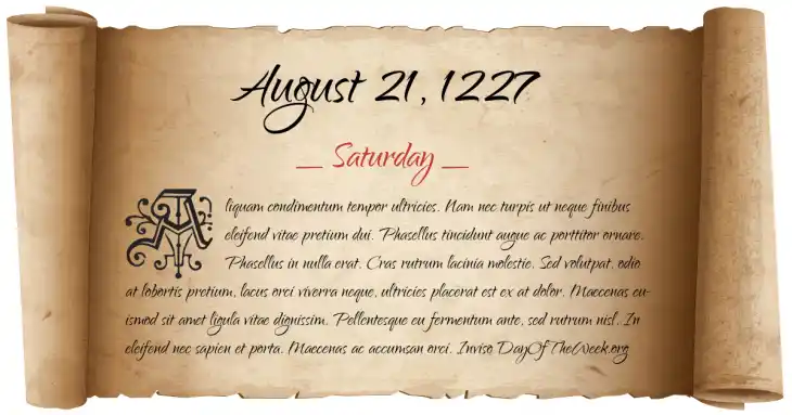 Saturday August 21, 1227