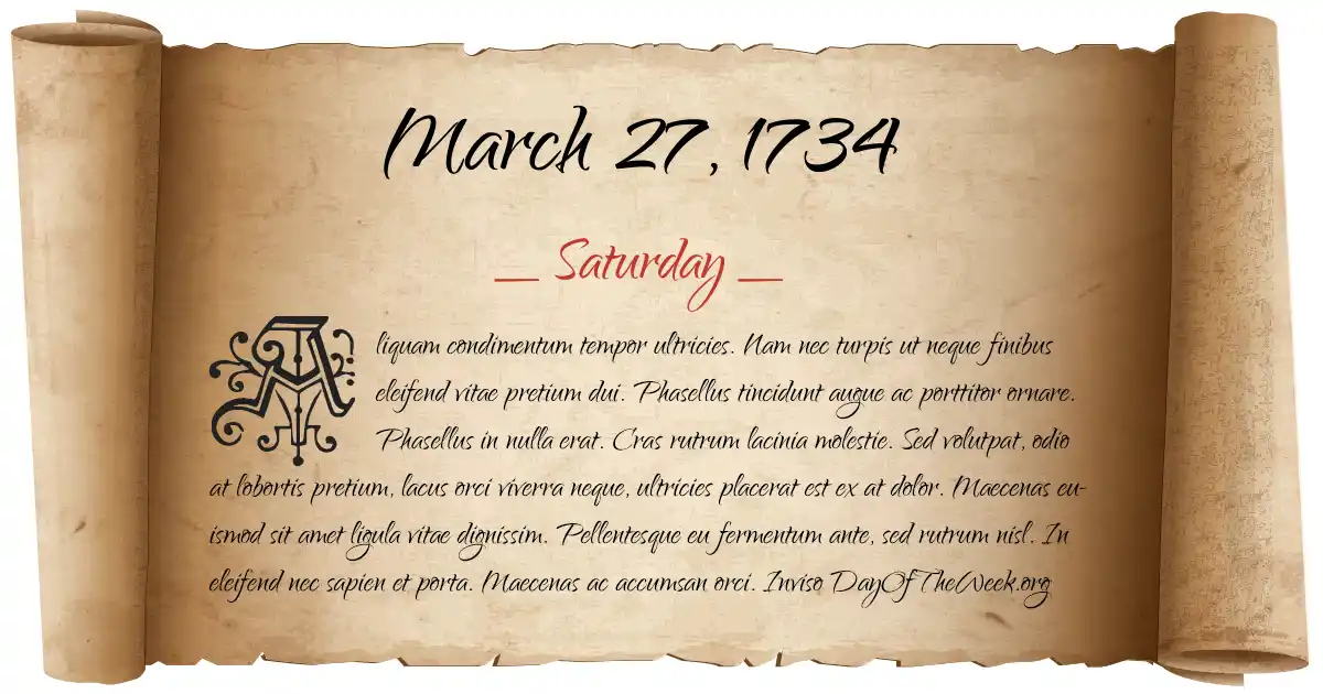 March 27, 1734 date scroll poster