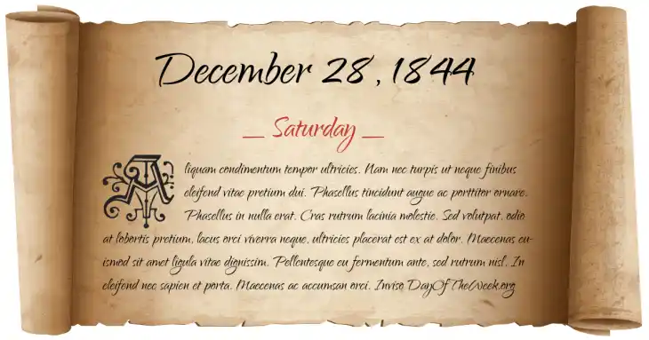 Saturday December 28, 1844