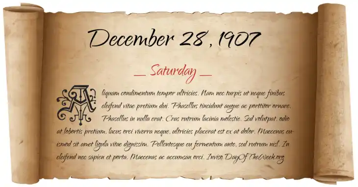 Saturday December 28, 1907