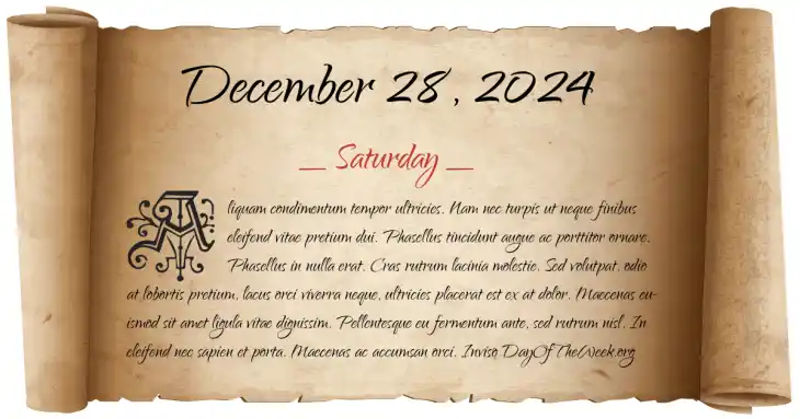 Saturday December 28, 2024