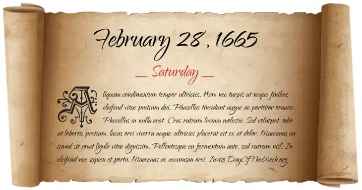 Saturday February 28, 1665
