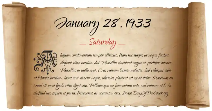 Saturday January 28, 1933