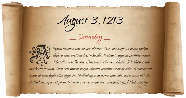 Saturday August 3, 1213