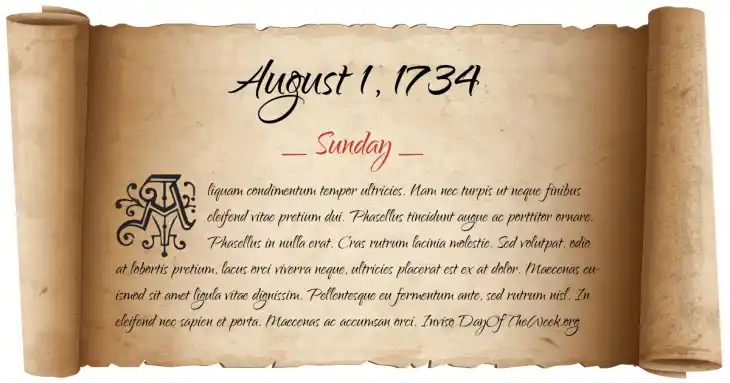 Sunday August 1, 1734