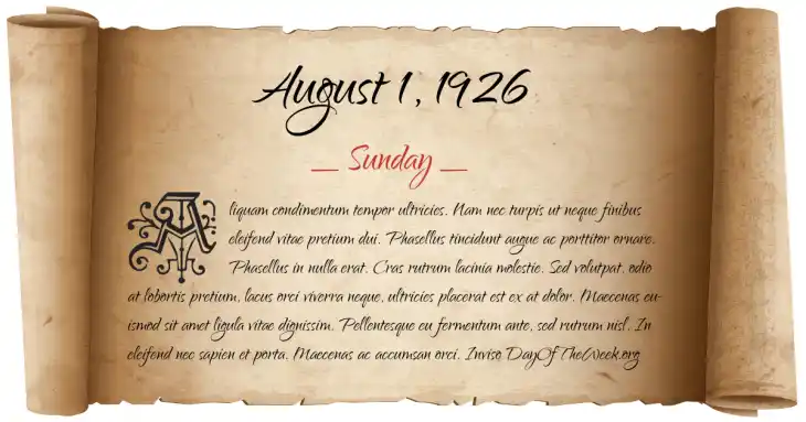 Sunday August 1, 1926