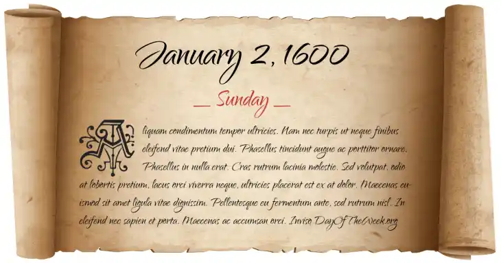 Sunday January 2, 1600