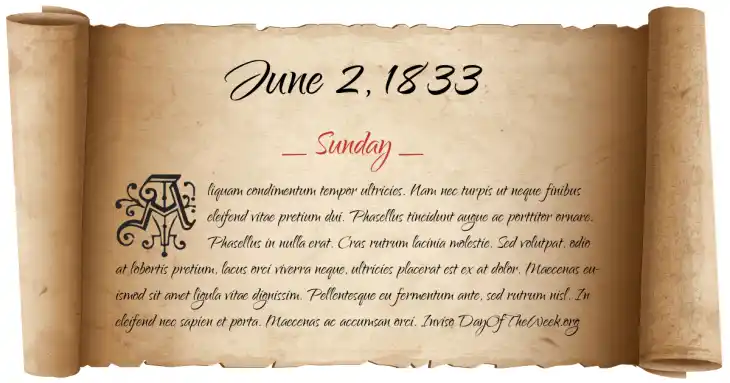 Sunday June 2, 1833