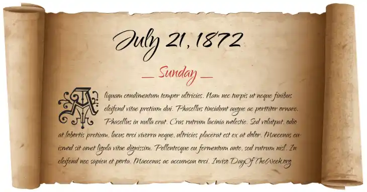 Sunday July 21, 1872