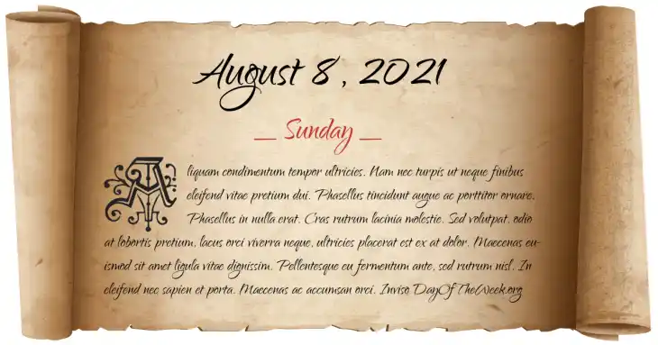 Sunday August 8, 2021