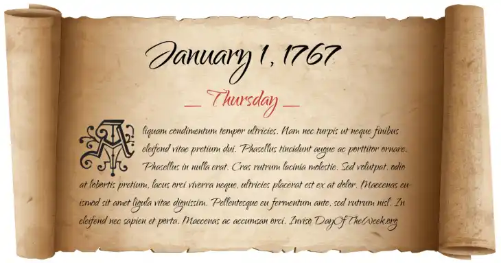 Thursday January 1, 1767