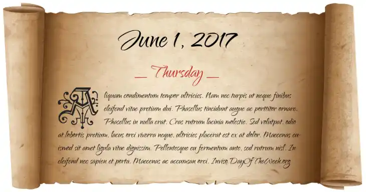 Thursday June 1, 2017