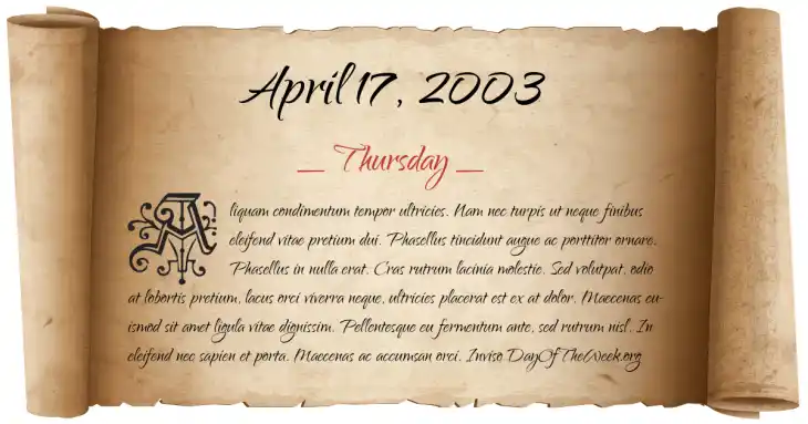 Thursday April 17, 2003