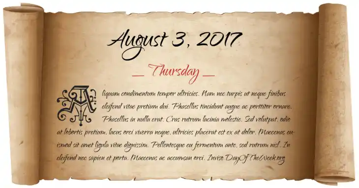 Thursday August 3, 2017