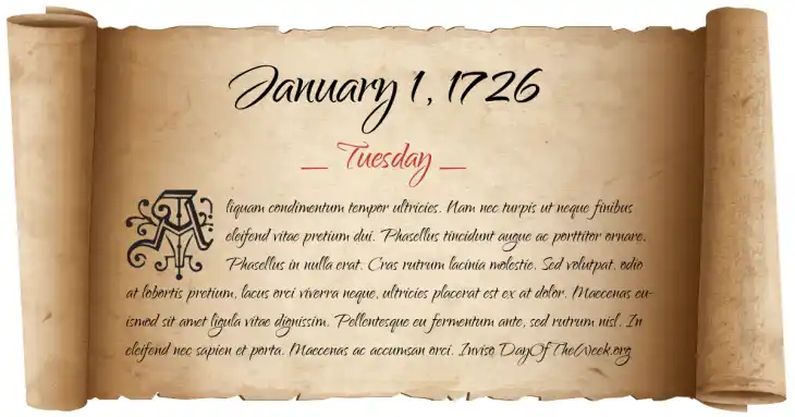 Tuesday January 1, 1726