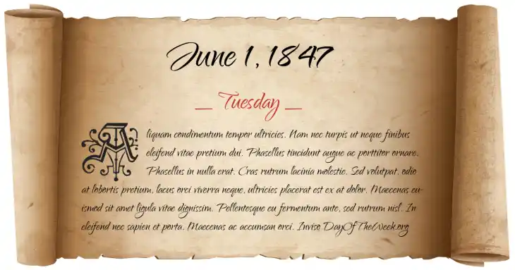 Tuesday June 1, 1847