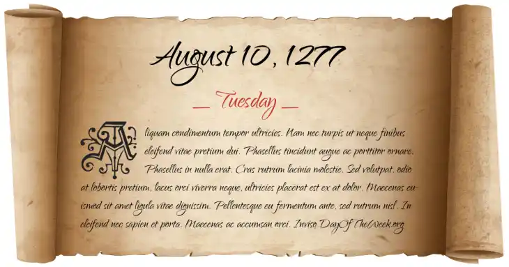Tuesday August 10, 1277