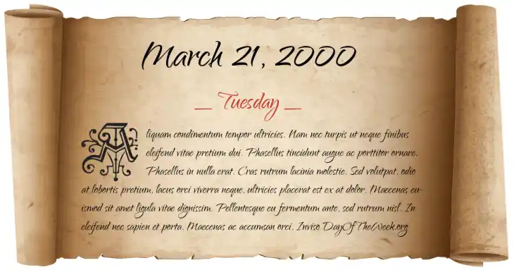 Tuesday March 21, 2000